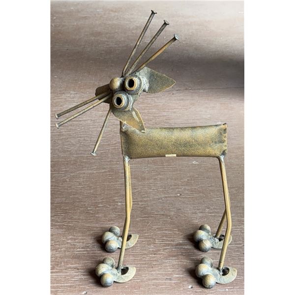 Metal Cat Sculpture With Nail Whiskers and Industrial Component Details
