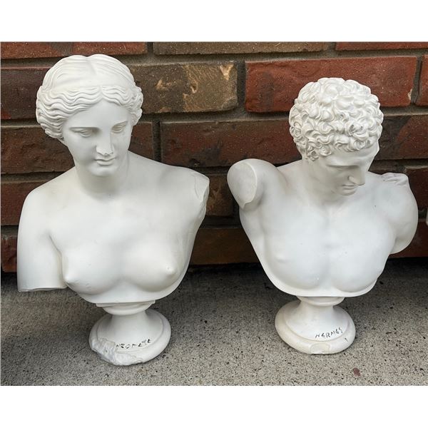 Plaster Busts, Hermès and Aphrodite, Approx. 30 cm Tall Each