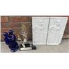 Image 1 : Group Lot: Blue Family Sculpture, Pool Trophy, Bear Figurine, Pair Warrior Plaques