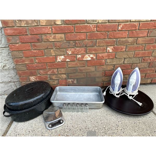 T-fal Irons, USA Enamel Roaster, Aluminium Tray, Lazy Susan, 6 Salt and Pepper Shakers