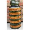 Image 2 : West Germany Fat Lava Floor Vase 289-47 Brown Green Glaze With Relief Geometric Pattern