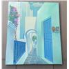 Image 1 : Oil Painting by J Zarkadas, Mediterranean Alleyway Scene, 45 x 54 Inches, Unframed