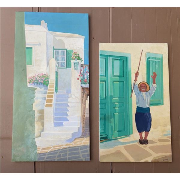 Oil Paintings by J. Zarkadas, Unframed, 30"x60" and 28 1/4"x48", Some Damage