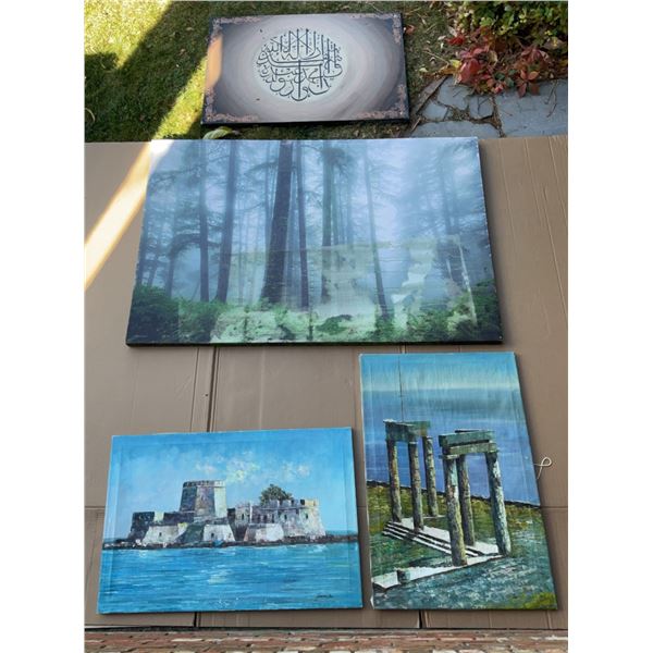 4 Unframed Oil Paintings, Large Signed Laura Allen, Smaller Signed, Some Damage