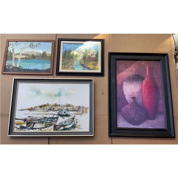 Four Framed Artworks, Three Signed Paintings, One Large Unsigned Possibly a Print