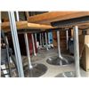 Image 7 : Eight Square Wood Restaurant Tables with Metal Bases Plus Six Extra Metal Stands