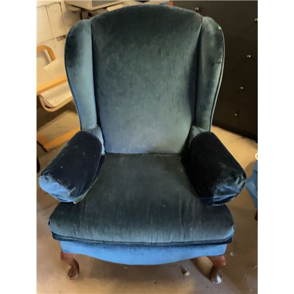 Living Room Chairs: Blue Velvet Armchair and White Upholstered Armchair