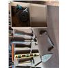 Image 16 : Hand Tools, Heavy Duty Extension Cords, Bench Grinder, Two Metal Boxes, Four-Tier Shelf