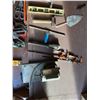 Image 17 : Hand Tools, Heavy Duty Extension Cords, Bench Grinder, Two Metal Boxes, Four-Tier Shelf