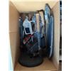 Image 7 : Hand Tools, Heavy Duty Extension Cords, Bench Grinder, Two Metal Boxes, Four-Tier Shelf