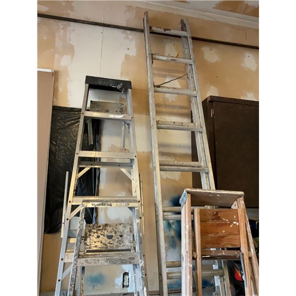 Four Ladders, Odd Size Drywall, Angle Iron Pieces and 2"x4"x8' Boards