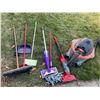Image 1 : Cleaning Lot With Shop Vac, Dirt Devil, Brooms, Mop, Cat Carrier, and Small Table