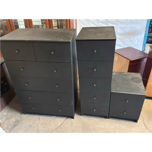 Black 3-Piece Bedroom Storage Set - 6-Drawer Chest, 5-Drawer Tall Chest and 2-Drawer Nightstand