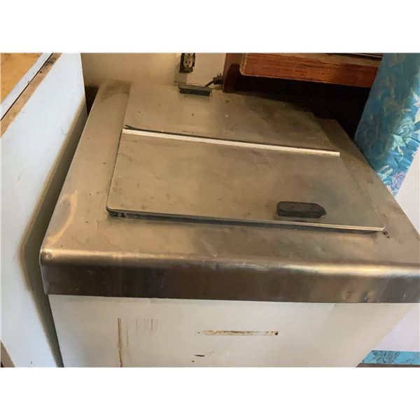Box Freezer or Refrigerator with Metal Lid, Approx. 30.5 x 30.5 x 33 Inches, Unknown Condition