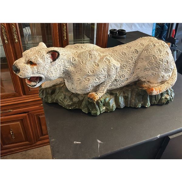 Vintage Mexican Chalkware Snow Leopard Statue - Large 24" Hand-Painted Prowling Cat, Marked Mexico
