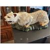 Image 1 : Vintage Mexican Chalkware Snow Leopard Statue - Large 24" Hand-Painted Prowling Cat, Marked Mexico