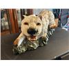 Image 2 : Vintage Mexican Chalkware Snow Leopard Statue - Large 24" Hand-Painted Prowling Cat, Marked Mexico