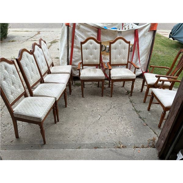 Pull Up a Seat - 8 Vintage Upholstered Dining Chairs with Turned Legs, 4 Side and 4 Armchairs