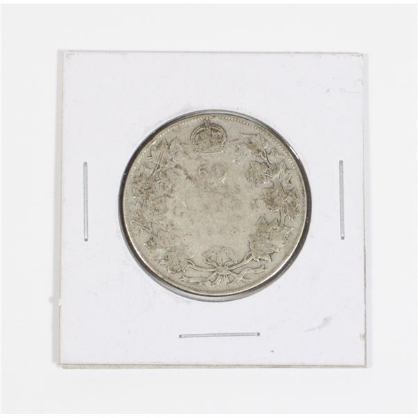 #35  WW1 1918 Fifty Cents Canada Silver Coin Worn