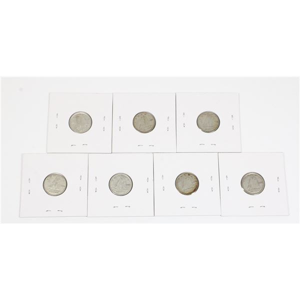 #42 7 Canadian Silver Dime Coins 1939 1951 1956