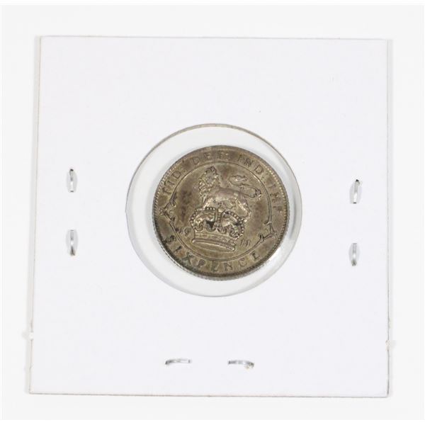 #44 1911 British Six Pence Silver Coin