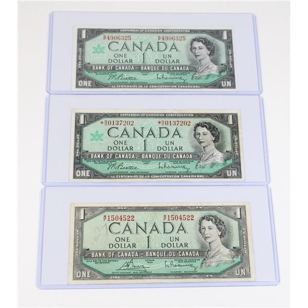 56 1967 Canada $1 One Dollar Bill QEII Lot of 3