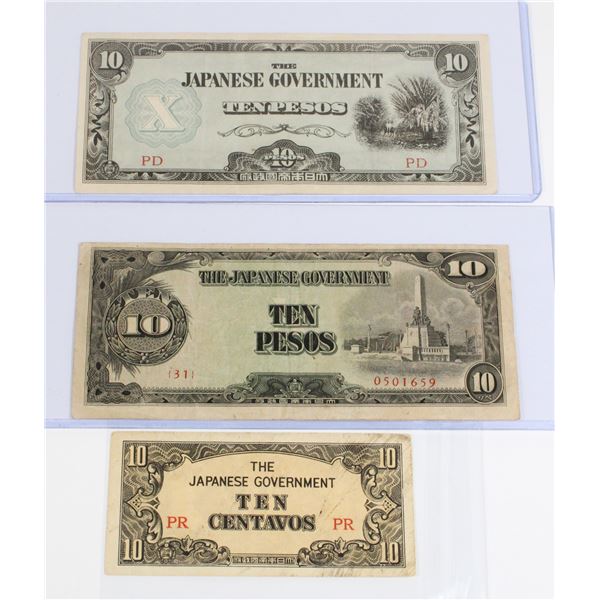 79 WW2 Lot of 3 Japanese Occupation Banknotes