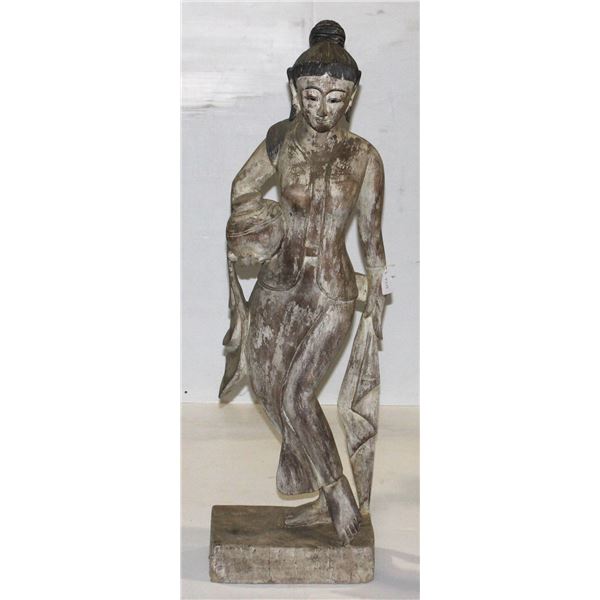 227 1900's Asian Wood Statue 40 Inches Tall