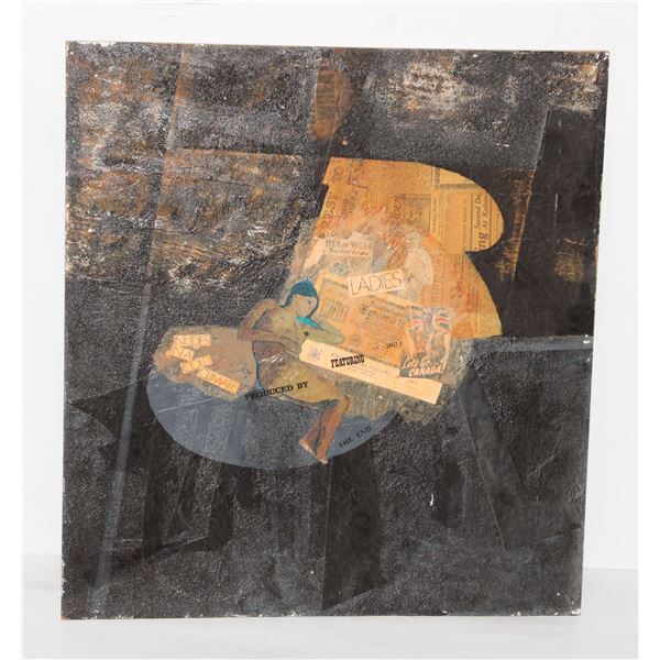241 1970's Modern Art Painting Collage Unsigned