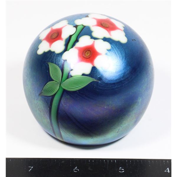 267 Signed Glass Crystal Paperweight Painted