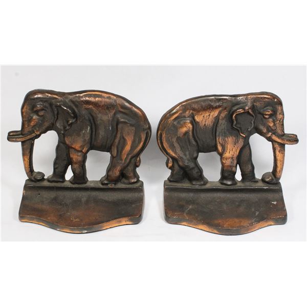 273 1940's Pair Cast Metal Elephant Book Ends