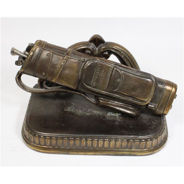 280 1900's Brass Golf Bag and Clubs Book End