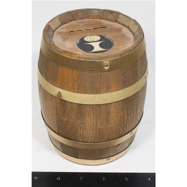 287 Vintage 1970's Banco Wooden Barrel Bank