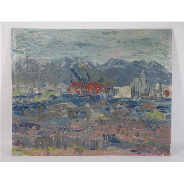 369 1900's Oil Painting New Granville Bridge BC