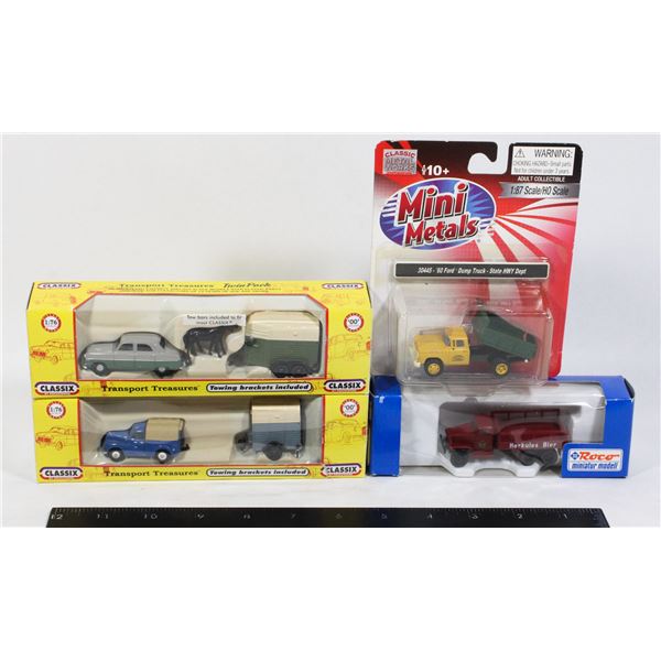 4 Miniature Model Cars and Trucks with Accessories