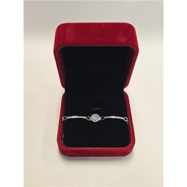 1.20 CT One stamped sterling Silver combination cast & assembled bracelet with a rhodium plated fini