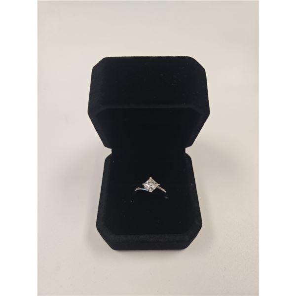 1.0ct Princess Cut Moissanite Lab Diamond Solitaire Ring - Resizable, Mounted in 925 Sterling Silver