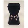 Image 1 : 18K Gold Plated 1.0ct Emerald Cut Pink (CZ) Diamond - Heart Dangle Earrings