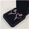Image 3 : 18K Gold Plated 1.0ct Emerald Cut Pink (CZ) Diamond - Heart Dangle Earrings