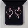 Image 4 : 18K Gold Plated 1.0ct Emerald Cut Pink (CZ) Diamond - Heart Dangle Earrings