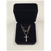 Image 1 : 18K Gold Plated Double Chain Heart & Cross Necklace - 17"-19" Long