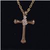 Image 4 : 18K Gold Plated Double Chain Heart & Cross Necklace - 17"-19" Long
