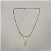 Image 5 : 18K Gold Plated Double Chain Heart & Cross Necklace - 17"-19" Long