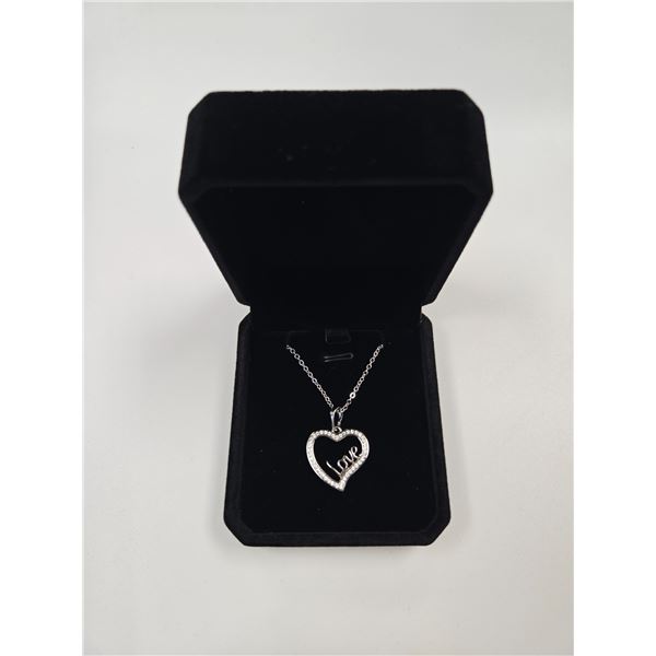 Platinum Plated 26.00mm Simulated Diamond (CZ) Love Heeart Necklace - 16"-18" Long