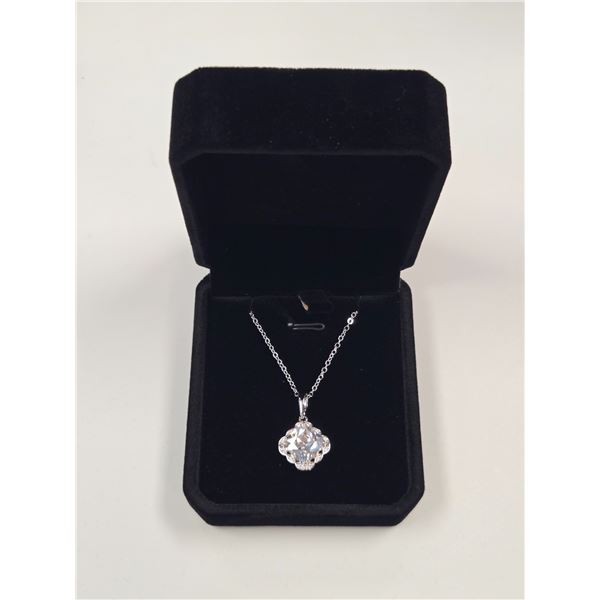Platinum Plated 3.5ct Cushion Cut simulated Diamond (CZ) Halo Necklace - 16"-18" Long