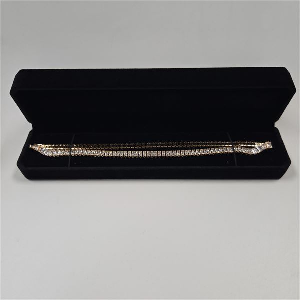 18k Gold Plated 5.00mm Emerald Cut Simulated Diamond (CZ) Tennis Necklace - Chain 17" Long