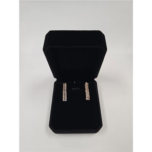 18K Gold Pleated 5.00mm Emerald Cut Simulated Diamond (CZ) Tassel Earrings 1.25" Long