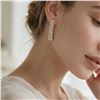 Image 2 : 18K Gold Pleated 5.00mm Emerald Cut Simulated Diamond (CZ) Tassel Earrings 1.25" Long