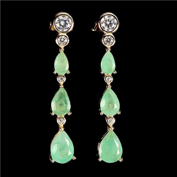 Emerald Earrings in 14k Yellow Gold Over 925 Sterling Silver - R.R.V $700 (No paper/COA)