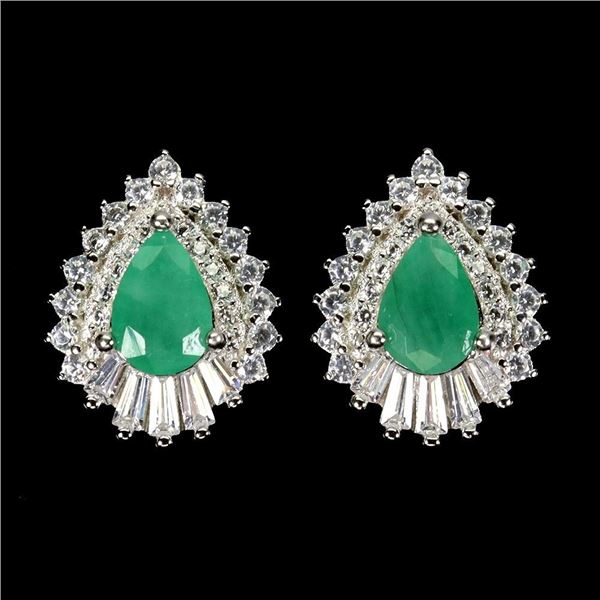7X5mm Pear Cut Emerald & CZ Earrings in 14k Yellow Gold over 925 Sterling Silver - R.R.V. $1,000 (No